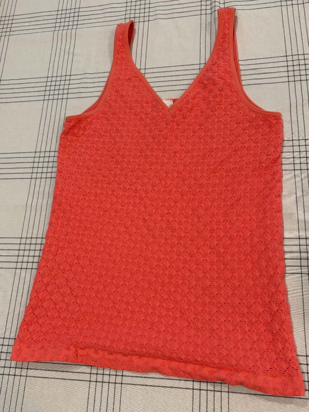Anthropologie Eloise Pointelle Bubble Knit Tank Top Coral Pink EUC Size L
